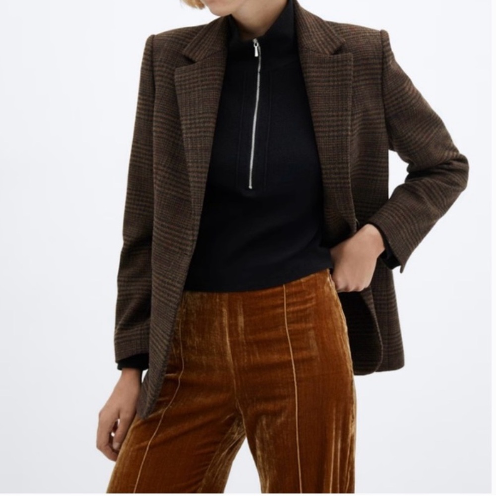 Mango Brown Plaid Women's Blazer Jacket